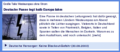 Tagesschaumeldung über Stromausfälle in Deutschland